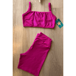 Conjunto Short Canelado Textura Brilho Sem Bolso Top Alça Básico Pink- Ref.010
