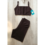 Conjunto Short Canelado Textura Brilho Sem Bolso Top Alça Básico Marrom- Ref.010
