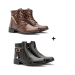 Kit Bota Feminina Coffee Gold Cadarço + Bota Feminina Fivela Gold Preta