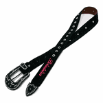 CINTO EM COURO BORDADO BOIADEIRA ROSA COM STRASS