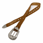 CINTO EM COURO NOBUCK BORDADO BEGE COM STRASS 