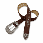 COMBO BOTINA + CINTO EM COURO MARROM BORDADO FLORES COM STRASS