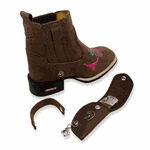 COMBO BOTINA + CINTO EM COURO BORDADO TOURO ROSA + BAINHA + CANIVETE 