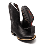 BOTA TEXANA EM COURO PRETO BORDADO PRETO 