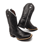 BOTA TEXANA EM COURO PRETO BORDADO PRETO 