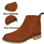 Botina Oliveira Vira Francesa Tradicional Bico Redondo Nobuk Castor