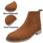 Botina Oliveira Vira Francesa Tradicional Bico Redondo Nobuk Oliva