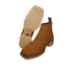 Botina Oliveira Meia Vira Francesa Bico Quadrado Castor