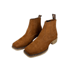 Botina Oliveira Meia Vira Francesa Bico Quadrado Castor