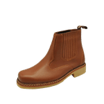 Botina Oliveira Vira Comum Bico Quadrado Graxa Caramelo