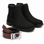 Kit Brahman Boots: Botina Chelsea Sola Tratorada Preta + Cinto Dupla Face