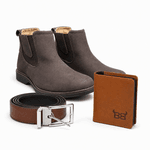 Kit Completo Brahman Boots: Botina Braquiado Café + Cinto Dupla Face + Carteira Conhaque