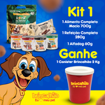 "Kit Cachorro Satisfeito: Refeição Macia 700g Para Cachorro + Alimento Úmido Refeição Completa 280g + Petisco para cahorro Alfadog 60g + Canister Brincalhão!