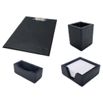 Kit 4 WorkSpace PRETO Prancheta A4, Porta Lápis, Porta Rascunho, Porta Cartão de Visitas - COURO LEGÍTIMO