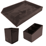 Kit 5 WorkSpace TABACO - Porta Papel A4, Porta Lápis, Porta Controle Remoto - COURO LEGÍTIMO