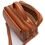 Bolsa maleta Feminina Em Couro Legítimo Com Divisória E Alça Transversal - Caramelo