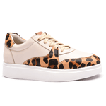 Tênis Casual Feminino Em Couro Legitimo Sneaker - Off White/Onça