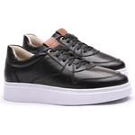 Tênis Casual Feminino Em Couro Legitimo Sneaker - Preto