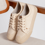 Tênis Feminino Casual Lua Em Lona Confortável - Off White