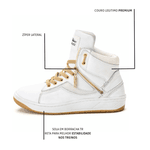 Tênis Sneaker Unissex Couro Legitimo Branco Dourado Calçado Fitness