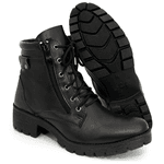 Coturno Feminino Preto Sintético com Zíper Lateral Cadarço Preto 