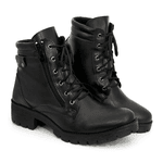 Coturno Feminino Preto Sintético com Zíper Lateral Cadarço Preto 