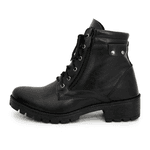 Coturno Feminino Preto Sintético com Zíper Lateral Cadarço Preto 