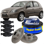 Kit Discos Sólidos e Pastilhas Freio Dianteiro Celta 1.0 8v 2000 a 2008