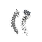 Brinco Ear Cuff folhas prateado
