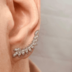 Brinco Ear Cuff folhas prateado