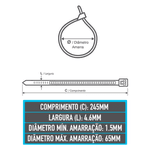 Abraçadeira Fita Preta 245mm x 4,6mm Hellermann T50M com 100 peças