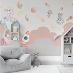 Papel de Parede Menina Astronauta Rosa