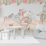 Papel de Parede Menina Safari Encantado com Flores