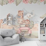 Papel de Parede Menina Safari Encantado com Flores