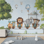 Papel de Parede Menino Trem Leãozinho