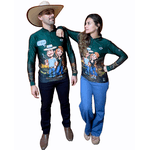 CAMISA KIT CASAL MANGA LONGA AGROPIL VERDE ESTAMPA CAFÉ