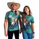 CAMISA KIT CASAL MANGA CURTA AGROPIL VERDE/BRANCO GOLA PADRE Ô CAROL