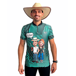 CAMISA KIT CASAL MANGA CURTA AGROPIL VERDE/BRANCO GOLA PADRE Ô CAROL