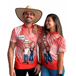 CAMISA KIT CASAL MANGA CURTA AGROPIL LARANJA/BRANCO GOLA PADRE Ô CAROL