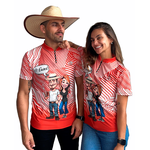 CAMISA KIT CASAL MANGA CURTA AGROPIL LARANJA/BRANCO GOLA PADRE Ô CAROL