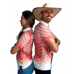 CAMISA KIT CASAL MANGA CURTA AGROPIL BRANCO/LARANJA GOLA PADRE Ô CAROL