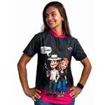 CAMISA FEMININA MANGA CURTA AGROPIL PRETO/ROSA GOLA PADRE Ô CAROL