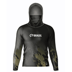 CAMISA DE PESCA LINHA EVOLUTION COM CAPUZ E BUFFER CAMUFLADO PRETO UNISSEX TAMANHO TRADICIONAL