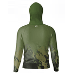 CAMISA DE PESCA LINHA EVOLUTION COM CAPUZ E BUFFER CAMUFLADO VERDE UNISSEX TAMANHO TRADICIONAL