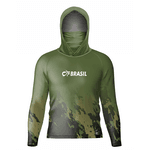 CAMISA DE PESCA LINHA EVOLUTION COM CAPUZ E BUFFER CAMUFLADO VERDE UNISSEX TAMANHO TRADICIONAL