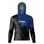 CAMISA DE PESCA LINHA EVOLUTION COM CAPUZ E BUFFER AZUL COM PRETO UNISSEX TAMANHO TRADICIONAL