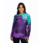 CAMISA FEMININA C.F BRASIL NEBULOSA TURQUESA COM ROXO