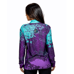 CAMISA FEMININA C.F BRASIL NEBULOSA TURQUESA COM ROXO