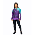 CAMISA FEMININA C.F BRASIL NEBULOSA TURQUESA COM ROXO