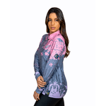 CAMISA FEMININA C.F BRASIL NEBULOSA ROSA COM CINZA